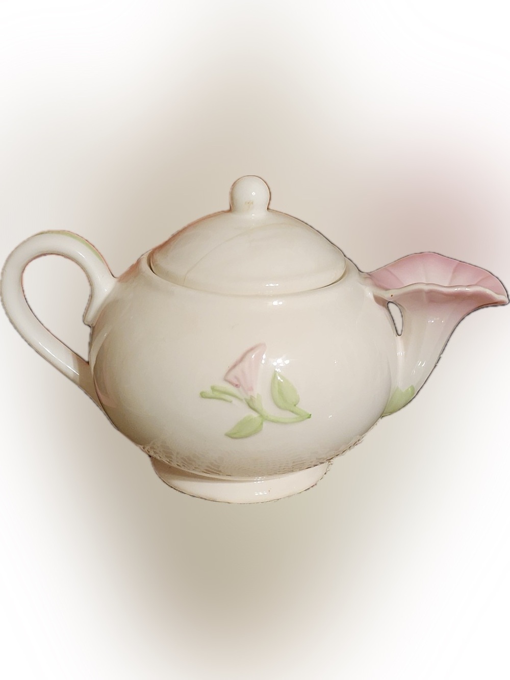 Vintage Teleflora Ceramic Teapot Morning Glory vase or planter (crack on lid)